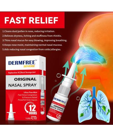 DERMFREE Nasal Spray Decongestant 12 Hour Over-The-Counter Medication Nose Spray for Sinus Relief Nasal Decongestants for Adults & Children 6+ Sinus Congestion Cooling Menthol 1.05 Fl Oz - Buy Online on GoSupps.com