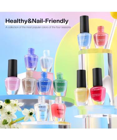 Morovan Nail Polish Set Fingernail: 10 Macaron Colors 2pc Base Top Coat Summer Popular Nail Polish Collection Regular Nail Polish Toenail Manicure Kit Gifts for Women Girls - Buy Online on GoSupps.com