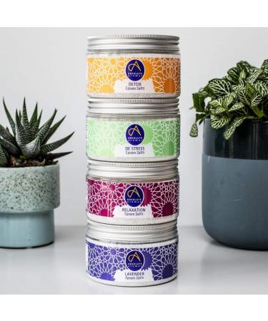 Absolute Aromas Epsom De-Stress Bath Salts 300g - Magnesium Sulphate infused with a 100% pure blend of bergamot chamomile incense jasmine and sandalwood essential oils - Buy Online on GoSupps.com