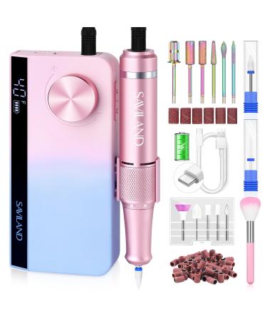 SAVILAND Portable Nail Drill Professional: 40000 RPM Upgrad E File 2024 Digital Pro Electric Cordless Fast Remover Anti-Shaking | Manicurist Nail Salon Superior Compactible for Acrylic Nails Bule&Pink