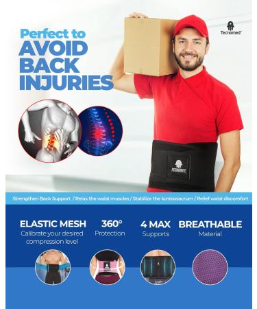 Tecnomed Back Brace for Men & Women - Relief for Back Pain Herniated Disc Sciatica & Scoliosis - Breathable Lower Back Belt for Weightlifting & Posture Correction - Pink Medium - Buy Online on GoSupps.com
