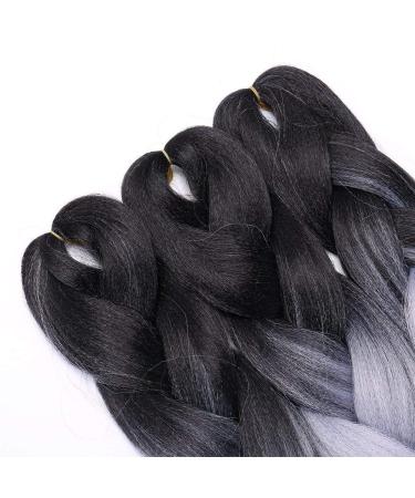 24 Ombre Braids Extensions - Synthetic Crochet Hair 3pcs 300g Bundle 60cm #28 Silver Gray/Black - Elailite - Buy Online on GoSupps.com