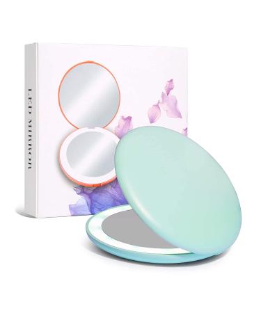 Wobsion LED Lighted Travel Makeup Mirror 1x10x Magnification Compact Portable Handheld Mirror - 3.5 inch Illuminated Folding Mirror, 2-Sided Round Cyan Design - Buy Online on GoSupps.com