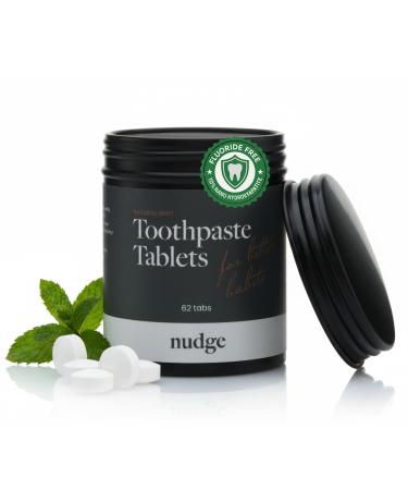 Nudge Toothpaste Tablets 10% Nano Hydroxyapatite Remin+ Formula Fluoride-Free SLS-Free All-Natural Natural Whitening & Remineralizing TSA-Approved Mild Mint 62 Tabs 62 Count (Pack of 1)