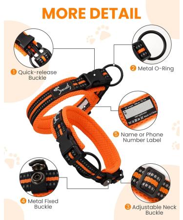 PETTOM Adjustable Nylon Dog Collar - Breathable Reflective Design for Dogs (Orange L) | Durable & Comfortable Pet Accessories - Buy Online on GoSupps.com