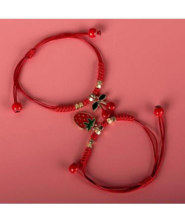 Oralgos Set: 2 Handmade Cute Bracelets with Elegant Strawberry & Cherry Pendants - Perfect Gift for Friends & Couples - Buy Online on GoSupps.com