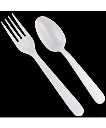 MAUI Plastic Cutlery Combo Set - 100 Forks and 100 Spoons - Heavy Duty Disposable Utensils for Gathering and Parties - Super Heavyweight, Ideal for Soup and Dining - Buy Online on GoSupps.com