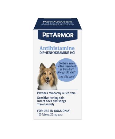 PetArmor Antihistamine Allergy Relief for Dogs Easy-to-Use Allergy Medicine for Dogs Anti-Itch Medicine Provides Relief from Insect Bites and Stings 100 Tablets Unflavored All Breed Sizes (Pack of 1)