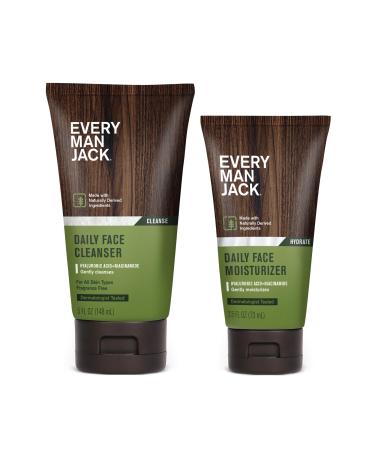 Every Man Jack Daily Face Wash & Moisturizer Bundle for Men Hydrating Skincare Routine with Hyaluronic Acid Niacinamide & Aloe