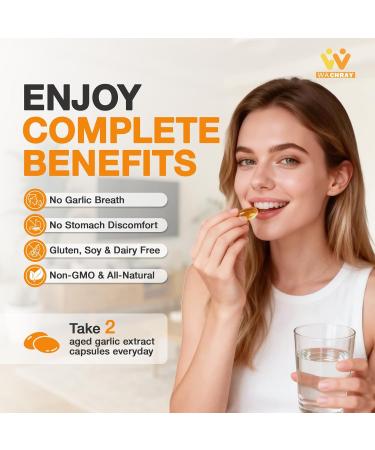 WACHRAY Aged Garlic Extract 300 Capsules - 10000mg High Potency Odorless Garlic Supplement for Heart Health Immune Support & Antioxidant Benefits Non-GMO Gluten-Free - Buy Online on GoSupps.com