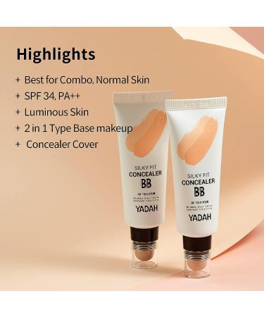 YADAH Silky Fit Concealer BB Power Brightening 1.18 oz - 2 in 1 Base Makeup with Natural Ingredients - Light Beige 21 Foundation Cream - Buy Online on GoSupps.com
