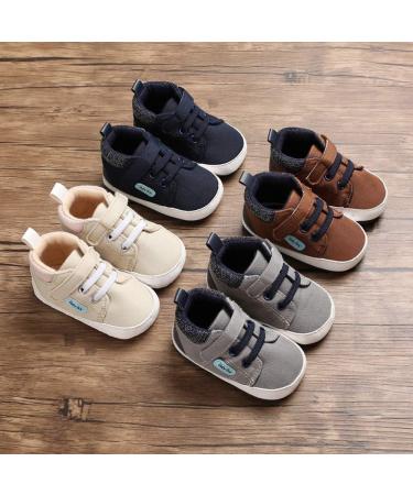 MASOCIO Baby Boy First Walking Shoes | Soft Sole Anti-Slip Prewalker 12-18 Months | Brown Infant Toddler Trainer - Buy Online on GoSupps.com