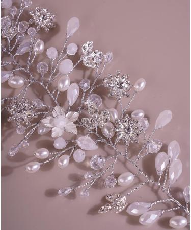 Xerling Wedding Flower Hair Vine - Silver Crystal Bridal Hair Piece with Rhinestone Pearl Accents - Buy Online on GoSupps.com