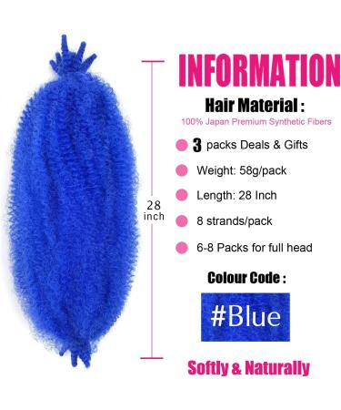 Springy Afro Twist Hair 28 Inch Cuban Twist Hair 3 Packs Marley Twist Braiding Hair Pre-separated Spring Twist Hair Wrapping Hair for Soft Locs Cuban Twist Crochet Hair for Women (28Inch-3Pcs-Blue) - Buy Online on GoSupps.com