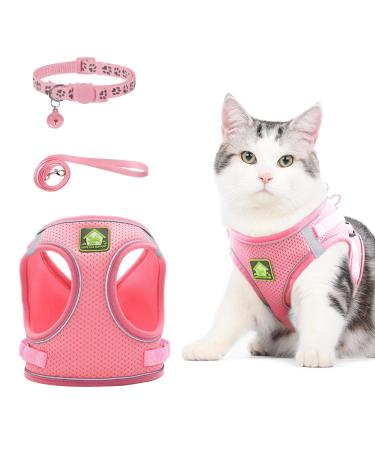 Neuwehe cat dishes with a leash outbreak -proof cat tableware leash set with a cat neck band cat leash with dishes for cats adjustable Cat harness for puppies Small dog big cats (m pink) m pink pink