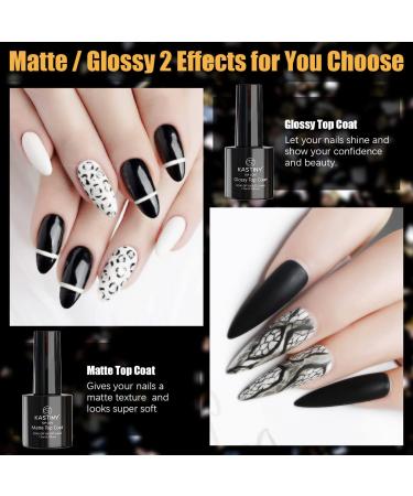 Kastiny Gel Nail Polish Kit - 9Pcs Black White Gold Soak Off Collection with Base, Glossy & Matte Top Coat - DIY Manicure Set for Holiday & Birthday Gifts - Buy Online on GoSupps.com
