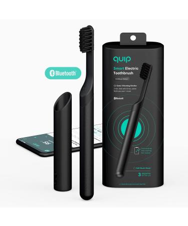 quip Adult Smart Electric Toothbrush - Sonic Toothbrush with Bluetooth & Rewards App, Travel Cover & Mirror Mount, Soft Bristles, Timer, and Metal Handle - All-Black