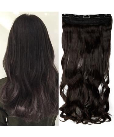 SEGO 61cm hair part clip in extensions 1 tresse 5 clips whole head hair extension human hair like real hair wavy dark brown 24 "(61cm) -120g