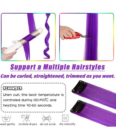 16Pcs Colored Clip in Hair Extensions 22 Inch - New Purple Highlights for Girls & Women - Heat-Resistant Synthetic Hairpieces for Party Hair Decor - Buy Online on GoSupps.com