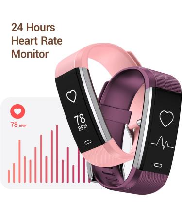 Poiuzet Fitness Tracker: Heart Rate Monitor, Sleep Tracker, Waterproof Step Counter Watch for Men and Women - Purple - Buy Online on GoSupps.com