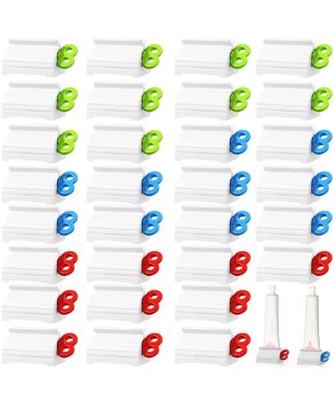 30 Pieces Rolling Tube Toothpaste Squeezer Toothpaste Seat Holder Stand Tube Squeezer Rotating Toothpaste Squeezer Dispenser Toothpaste Roller for Bathroom Accessories (Blue, Red, Green)