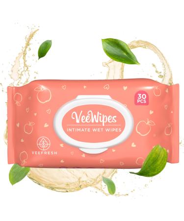 VeeFresh VeeWipes ACV (30pcs) - Apple Cider Vinegar Infused Wipes for Sensitive Vees- pH Balanced, Alcohol Free & Hypoallergenic Feminine Wipes for Women - Female Wipes for Maximum Hygiene