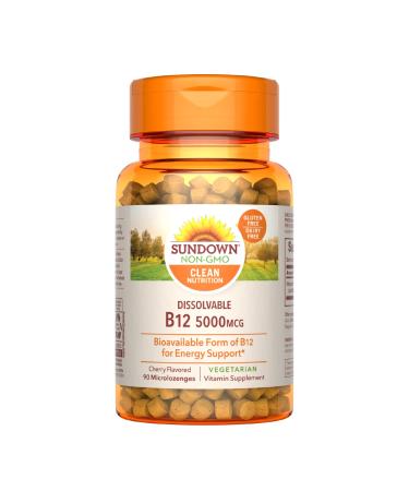 Sundown Dissolvable B12 5000mcg (as Methylcobalamin) Supports Cellular Energy Vegetarian Cherry Flavored 90 Microlozenges