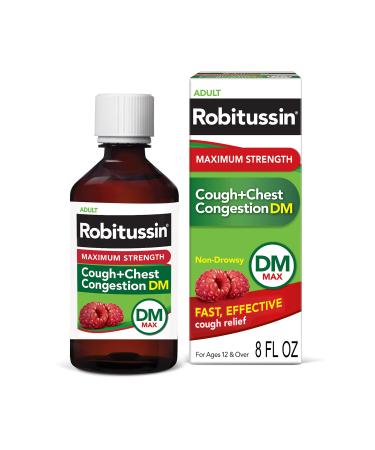 Robitussin Adult Maximum Strength Cough + Chest Congestion DM Max (8 fl. oz. Bottle), Non-Drowsy Cough Suppressant & Expectorant, Raspberry Flavor