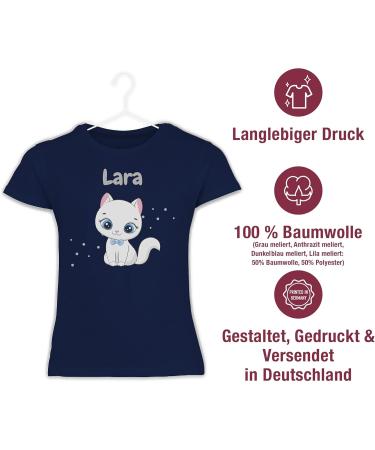 Personalized Gift for Girls - Cute Cat T-Shirt by Shirtracer - Dark Blue Design 03 - Custom Name - Buy Online on GoSupps.com