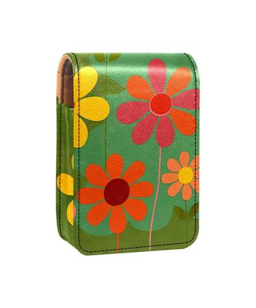 Travel Lipstick Organizer Case Lipstick Case Portable Makeup Bag With Mirror Colored Floral on Green Background Q420p7lnzy