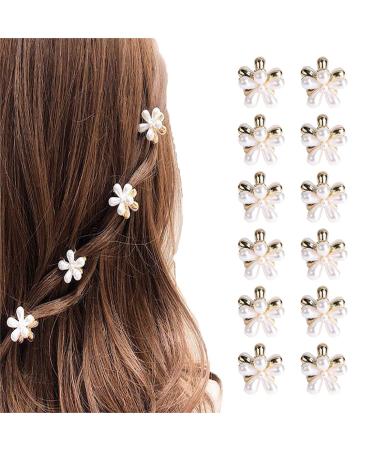 12 Pieces Small Pearl Hair Claw Clip Mini Cute Flower Design Bang Hair Claw Clip Decorative Hair Accessories for Women Girls