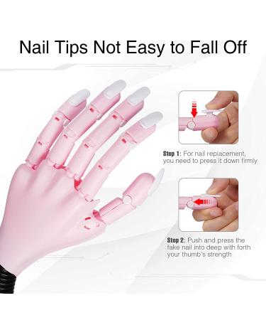 HoMove Nail Practice Hand Set - 2 Piece Pink Acrylic Nail Practice Tool with 100 Fake Nails - Buy Online on GoSupps.com