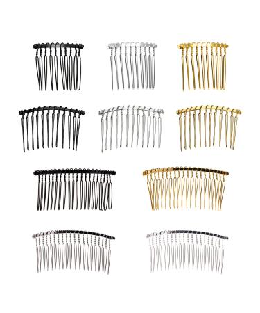 10Pcs Metal Hair Combs 20Teeth12Teeth10 Teeth Comb Fancy DIY Metal Wire Hair Comb Clips for DIY Jewelry Making Wedding Bridal Party Hairstyle Accessories for Women Girls(Golden Platinum Silver Black)