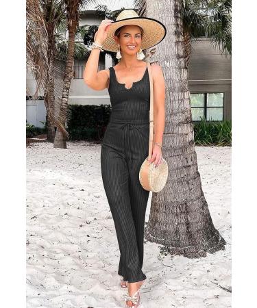 PRETTYGARDEN Women's Summer Casual Two Piece Outfit | Tank Top & Ribbed Knit Long Pants Set | Black Medium Tracksuit - Buy Online on GoSupps.com