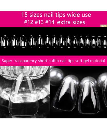 UNA GELLA Short Almond Gel Nail Tips - 360pc Clear Press on Nails for Nail Extension DIY Salon - Short Almond Shape with Full Acrylic - 15 Sizes - Buy Online on GoSupps.com