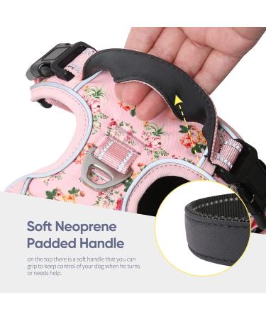Heele Dog Crockery & Reflective Anti-Pull Harness for Medium Dogs | Adjustable Soft & Breathable | Floral Pink Design - Buy Online on GoSupps.com