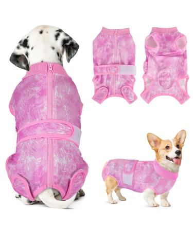 Slowton dogbody after op soft breathable leakage protection anti-wound licking suit with zipper e-neck band Alternative one-piece for dogbody after castration male bitch m tie-dye pink