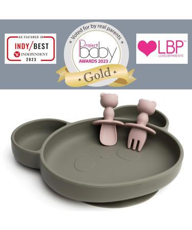 Suction Plate Baby Cutlery Set Chomp - Includes Baby Toothbrush, Weaning Set, Spoon, Fork, Suction Bowls - Rose Pink | Dishwasher Safe - Buy Online on GoSupps.com