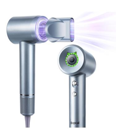 Bopcal Ionic Blow Dryer - High-Speed 110 000 RPM Hair Dryer for All Hair Types | 200 Million Negative Ions Lightweight & Quiet 1500W Thermo-Control - Fast Drying in Silver - Buy Online on GoSupps.com