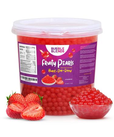 Strawberry Popping Boba (7lbs) - Bubble Blends Popping Pearls Non-Dairy, 100% Fat-Free & Gluten-Free - Real Fruit Juice - Bursting Boba Pearls for Bubble Tea, Boba Drink Sinkers & Dessert Toppings Strawberry Pack of 1