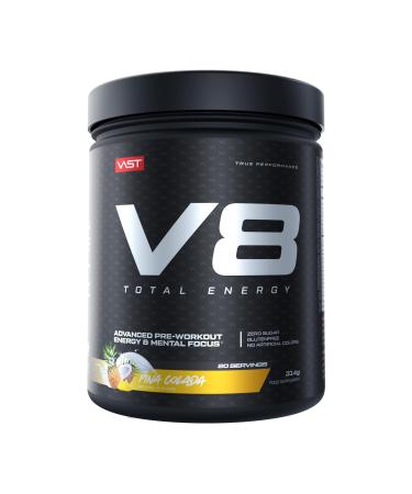 V8 Total Energy - Pre Workout Booster - Training Booster - Carnosyn Betapower natural caffeine - vegan - sugar -free - 20 portions - Limited Edition - Pina Colada