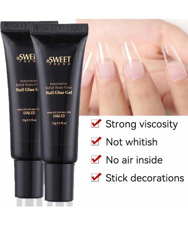 Solid Nail Glue Gel 15g*2pcs - Upgrade UV Rhinestone Glue | Extra Strong & Easy to Use for Nail Salons and Home DIY - Buy Online on GoSupps.com