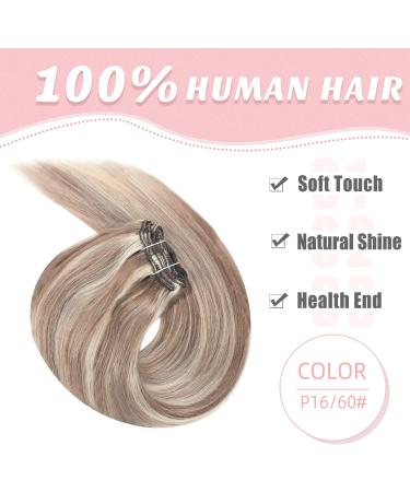 Vlasy Clip in Hair Extensions Human Hair 14 Inch (70 g) P16/60# - Seamless & Natural Thick Weft for Women - Buy Online on GoSupps.com