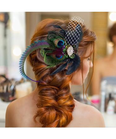 Peacock Feather Fascinator Headpiece with Rhinestone Detail for Women - Buy Online on GoSupps.com