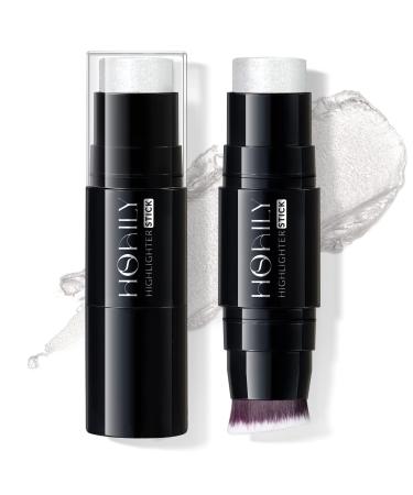 HOSAILY Double-ended Shimmer Cream Highlighter Stick for Cheeks Eye Inner Corner Brightener Smooth Texture Long Lasting Creamy Glitter Highlighter Makeup Contour Illuminator Highlighter Stick with Brush (01)