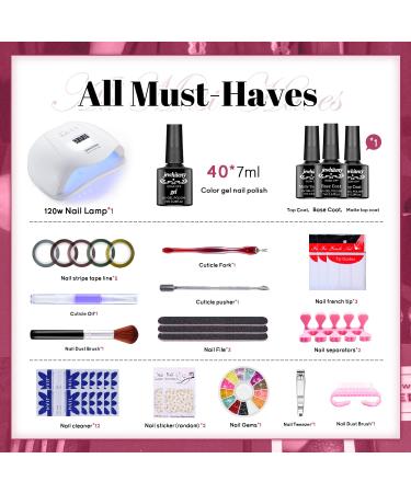 JEWHITENY 43PCS Gel Nail Polish Kit with 120W LED Nail Lamp - 40 Colors Manicure Tools Set - All-In-One Nail Gel Kit - Buy Online on GoSupps.com