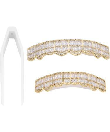 Gold-Plated Hip Hop Grillz - Diamond Tooth Decoration | Cold-Coated Copper Dental Bling for Parties & Halloween - Buy Online on GoSupps.com