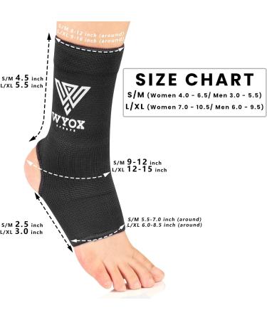 WYOX Ankle Wraps Support for Muay Thai & Kickboxing | Gym Ankle Support (Pair) Black S/M | Women 4.0 - 6.5 Men 3.0 - 5.5 - Buy Online on GoSupps.com