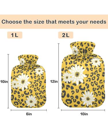 NAANLE 2L Hot Water Bottle with Lid - Daisy Flower Leopard Design for Menstrual Cramps Relief & Heat Therapy | Transparent Large Hot Water Bottle - Buy Online on GoSupps.com