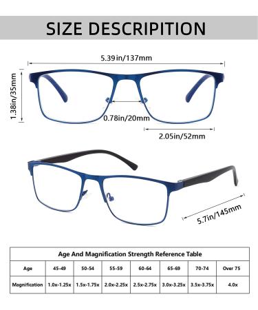 4-Pack Stylish Metal Frame Blue Light Blocking Reading Glasses for Men +2.0 Strength - Anti Glare UV Filter Eyeglasses with Comfort Spring Hinges - Buy Online on GoSupps.com